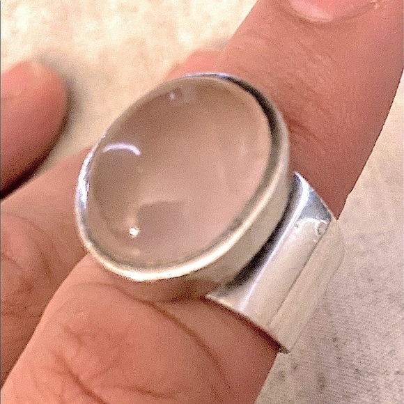 STERLING Silver ring. pink quartz stone - Picture 1 of 3